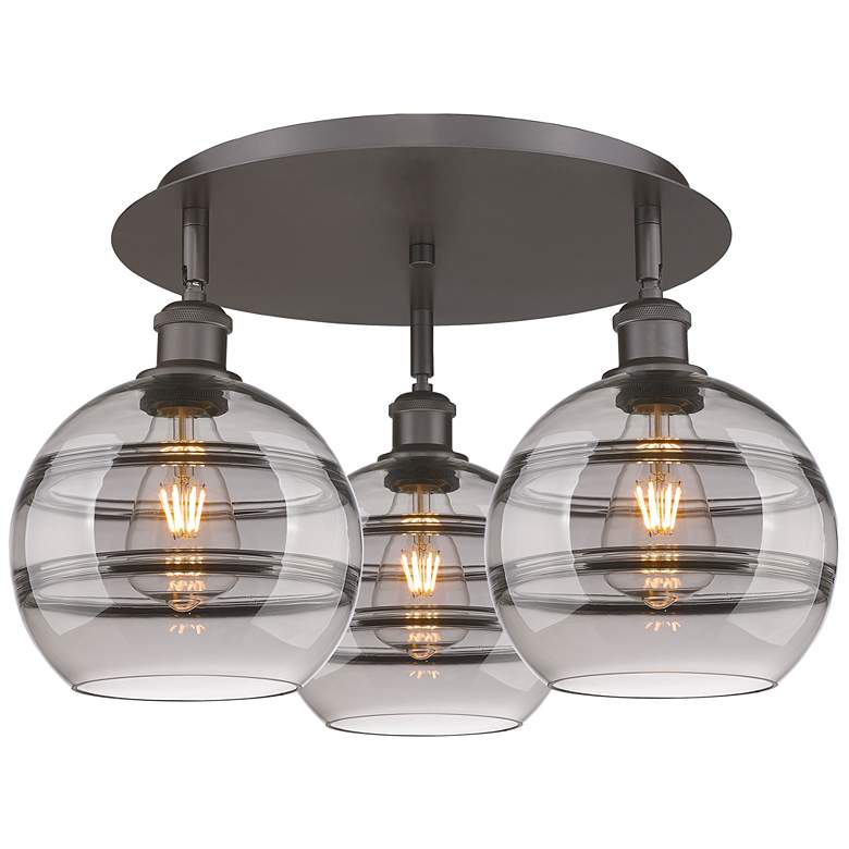 Image 1 Ballston Rochester 19.75"W 3-Light Oiled Bronze Flush Mount w/ Smoke S