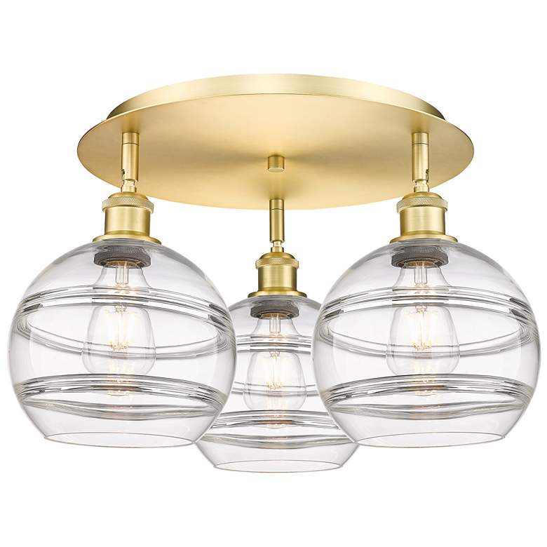 Image 1 Ballston Rochester 19.75"W 3-Light Satin Gold Flush Mount w/ Clear Sha
