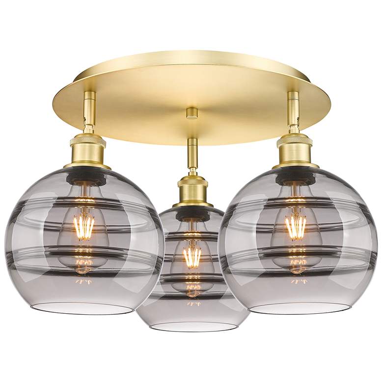 Image 1 Ballston Rochester 19.75"W 3-Light Satin Gold Flush Mount w/ Smoke Sha