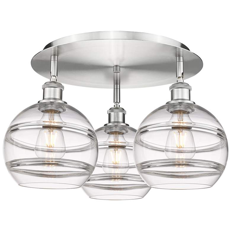 Image 1 Ballston Rochester 19.75"W 3-Light Satin Nickel Flush Mount w/ Clear S