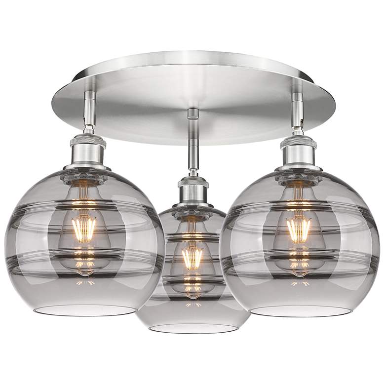 Image 1 Ballston Rochester 19.75"W 3-Light Satin Nickel Flush Mount w/ Smoke S