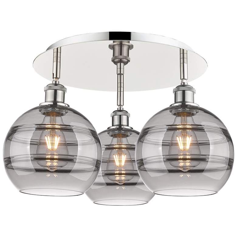 Image 1 Ballston Rochester 20"W 3-Light Polished Nickel Flush Mount w/ Smoke S
