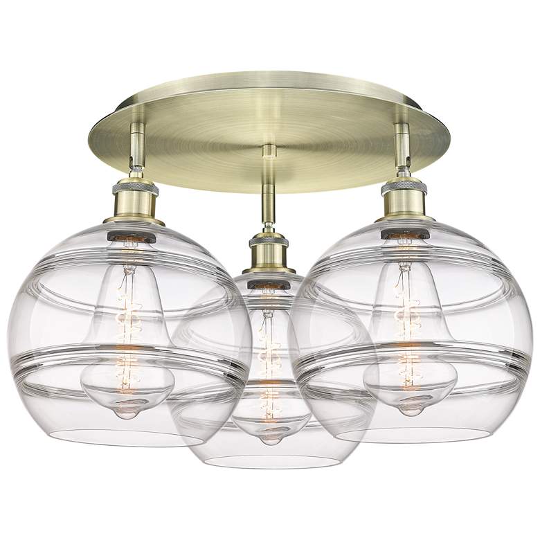 Image 1 Ballston Rochester 21.75"W 3-Light Antique Brass Flush Mount w/ Clear