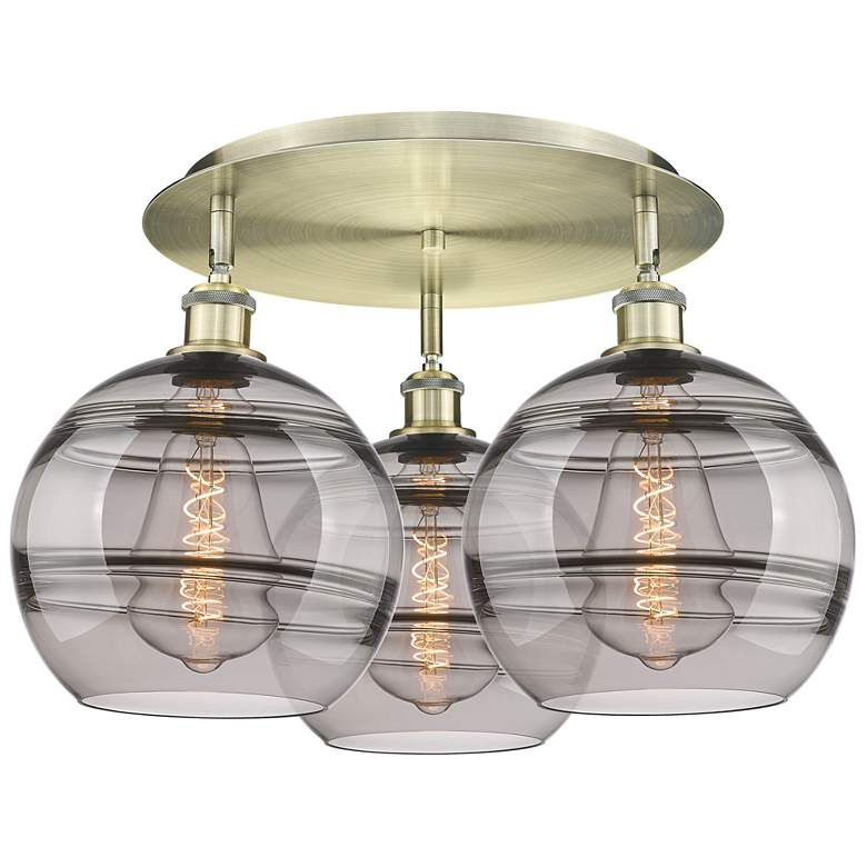 Image 1 Ballston Rochester 21.75"W 3-Light Antique Brass Flush Mount w/ Smoke