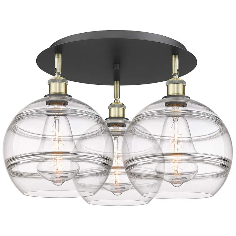 Image 1 Ballston Rochester 21.75"W 3-Light Black Brass Flush Mount w/ Clear Sh