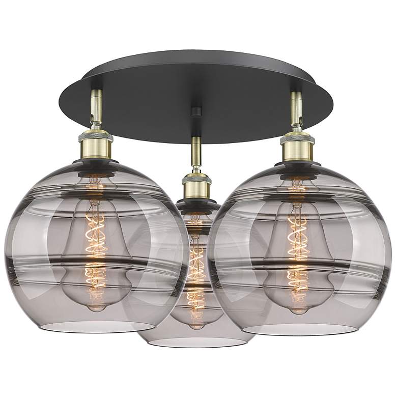 Image 1 Ballston Rochester 21.75"W 3-Light Black Brass Flush Mount w/ Smoke Sh