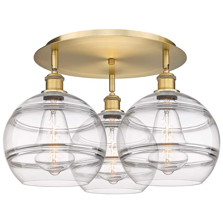 Image 1 Ballston Rochester 21.75"W 3-Light Brushed Brass Flush Mount w/ Clear