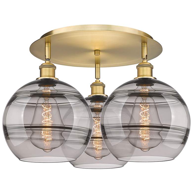 Image 1 Ballston Rochester 21.75"W 3-Light Brushed Brass Flush Mount w/ Smoke