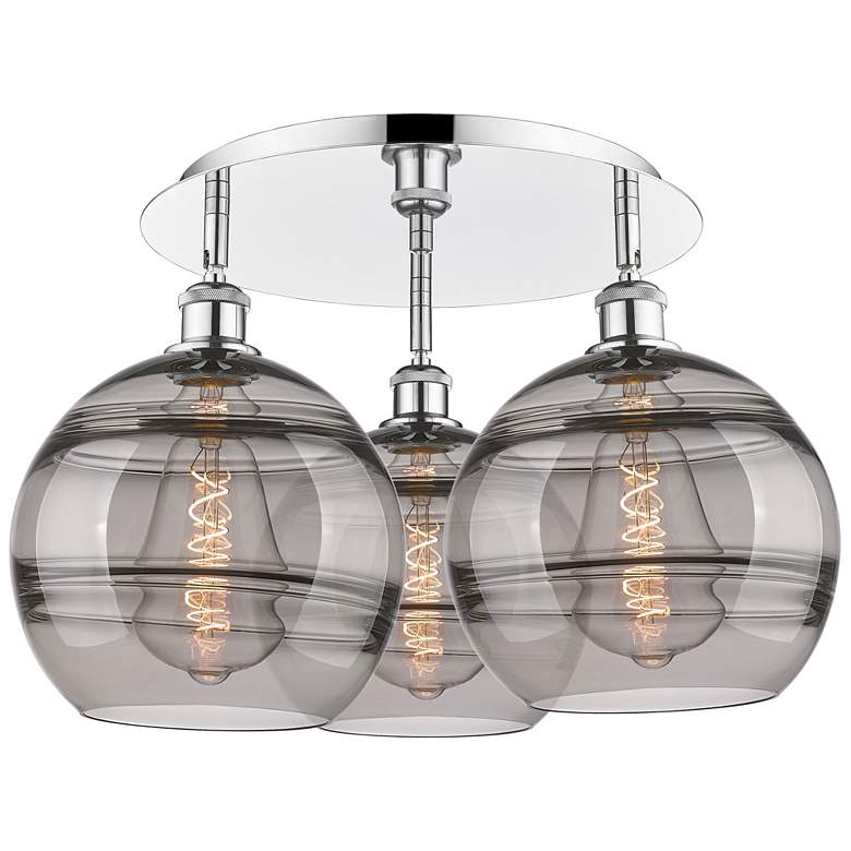 Image 1 Ballston Rochester 21.75"W 3-Light Chrome Flush Mount w/ Smoke Shade