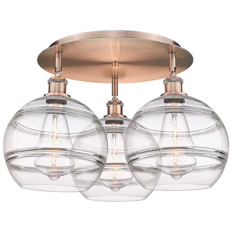Image 1 Ballston Rochester 21.75"W 3-Light Copper Flush Mount w/ Clear Shade
