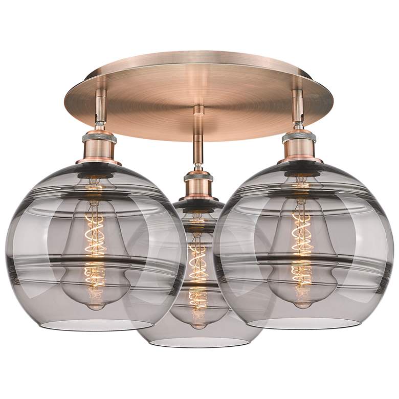Image 1 Ballston Rochester 21.75"W 3-Light Copper Flush Mount w/ Light Smoke S