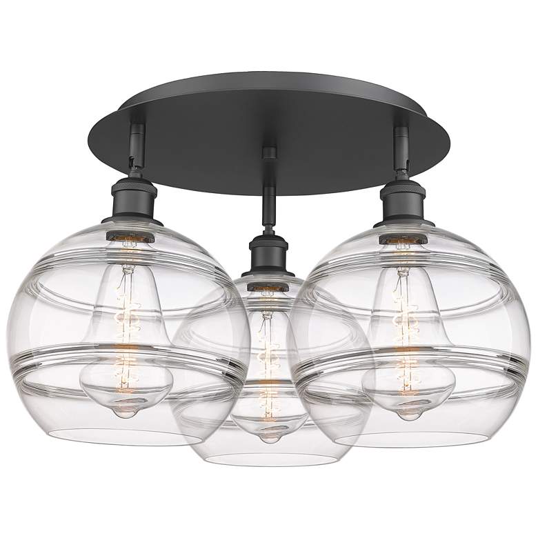 Image 1 Ballston Rochester 21.75"W 3-Light Matte Black Flush Mount w/ Clear Sh