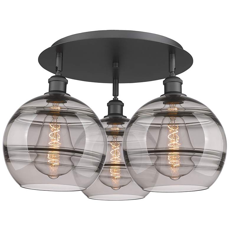 Image 1 Ballston Rochester 21.75"W 3-Light Matte Black Flush Mount w/ Smoke Sh