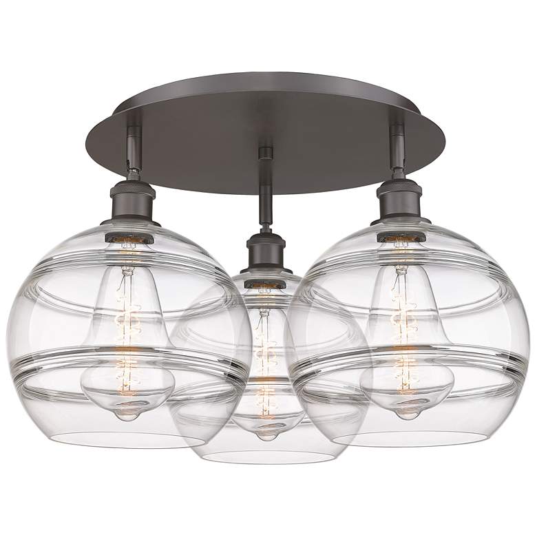Image 1 Ballston Rochester 21.75"W 3-Light Oiled Bronze Flush Mount w/ Clear S