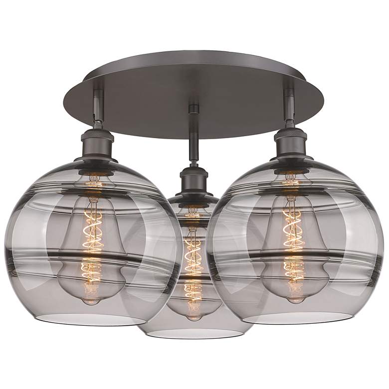 Image 1 Ballston Rochester 21.75"W 3-Light Oiled Bronze Flush Mount w/ Smoke S