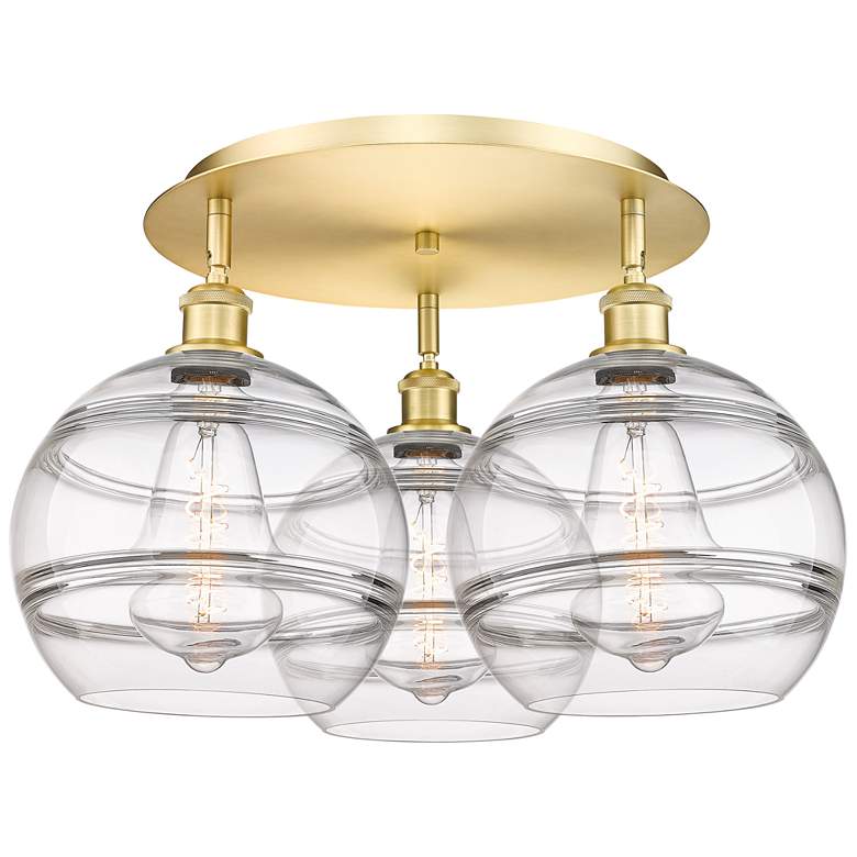 Image 1 Ballston Rochester 21.75"W 3-Light Satin Gold Flush Mount w/ Clear Sha
