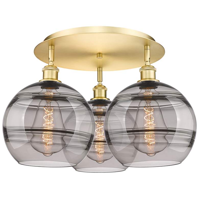 Image 1 Ballston Rochester 21.75"W 3-Light Satin Gold Flush Mount w/ Smoke Sha