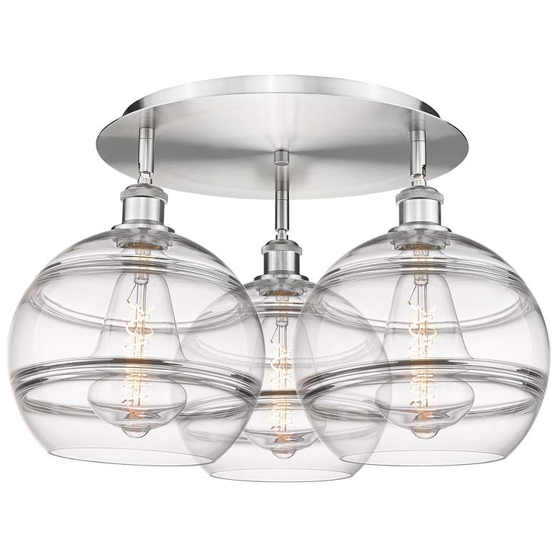 Image 1 Ballston Rochester 21.75"W 3-Light Satin Nickel Flush Mount w/ Clear S