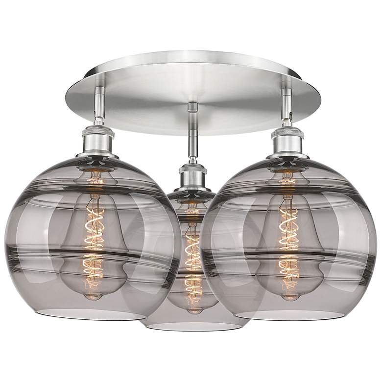 Image 1 Ballston Rochester 21.75"W 3-Light Satin Nickel Flush Mount w/ Smoke S