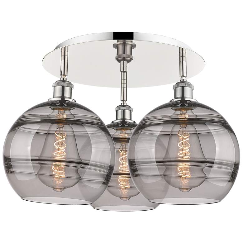 Image 1 Ballston Rochester 22"W 3-Light Polished Nickel Flush Mount w/ Smoke S