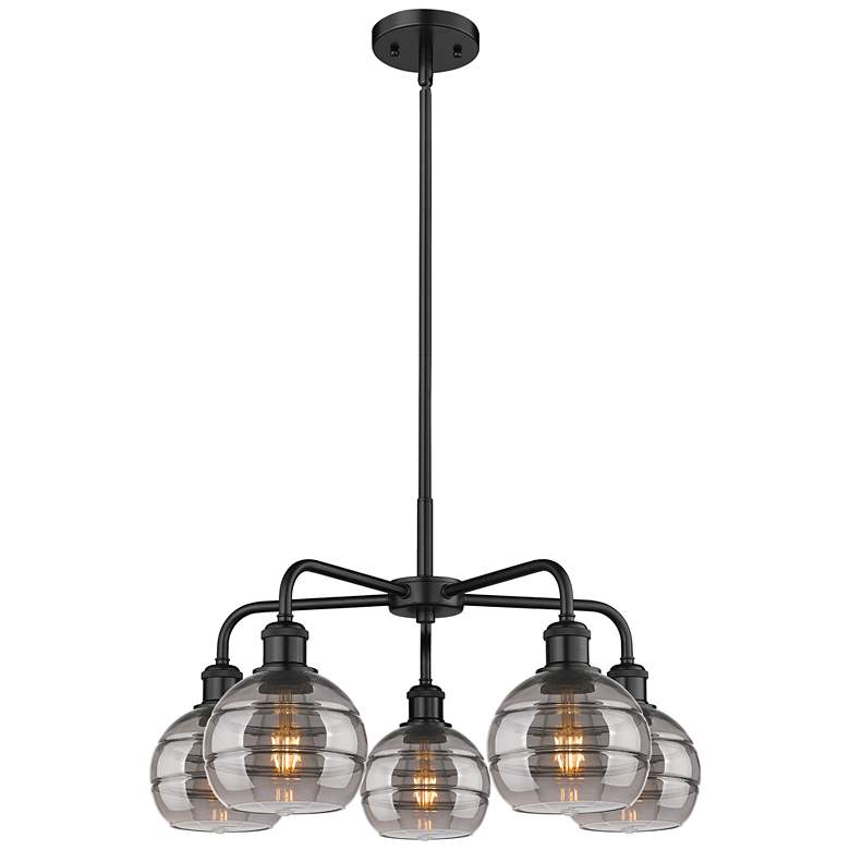 Image 1 Ballston Rochester 23.88"W 5-Light Black Stem Chandelier w/ Smoke Shad