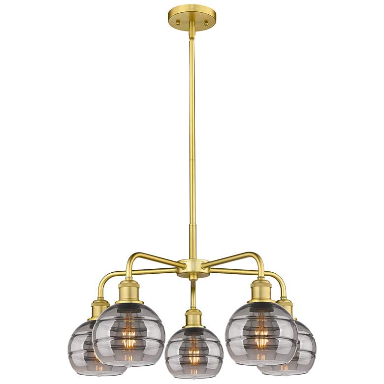 Image 1 Ballston Rochester 23.88"W 5-Light Gold Stem Chandelier w/ Smoke Shade