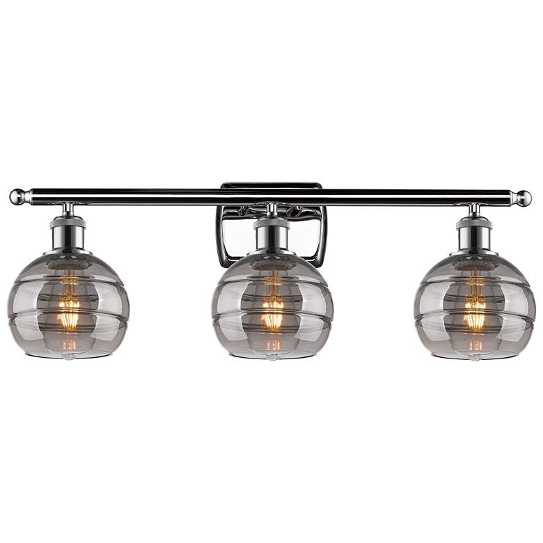 Image 1 Ballston Rochester 25.88"W 3 Light Chrome Bath Light w/ 6" Smoke