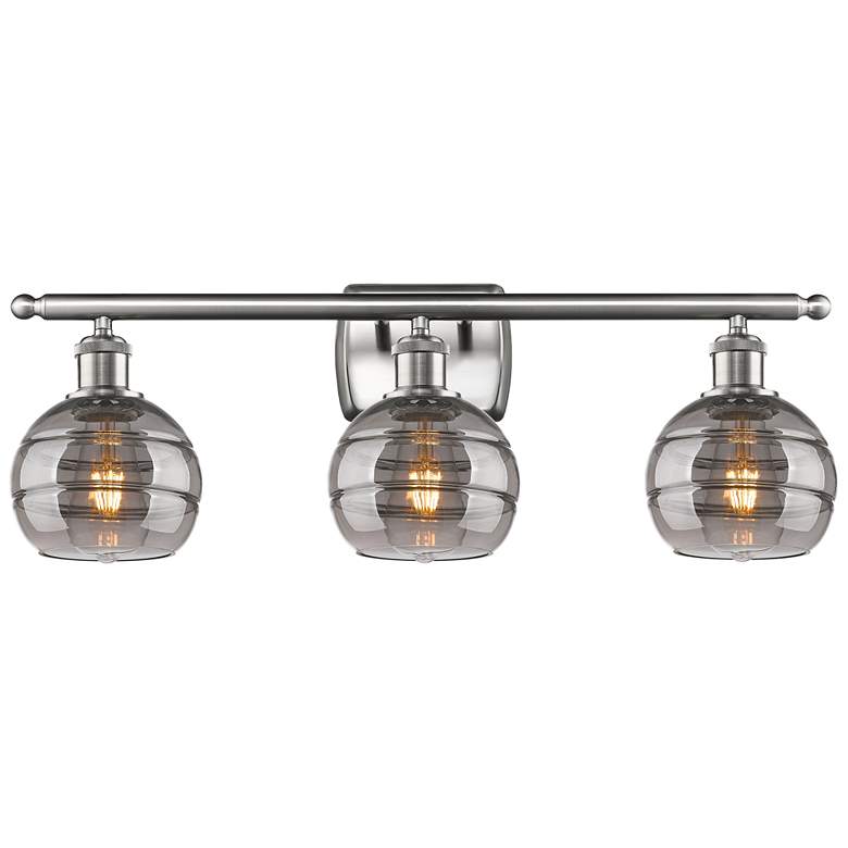 Image 1 Ballston Rochester 26"W 3 Light Satin Nickel Bath Bar w/ 6" Smoke