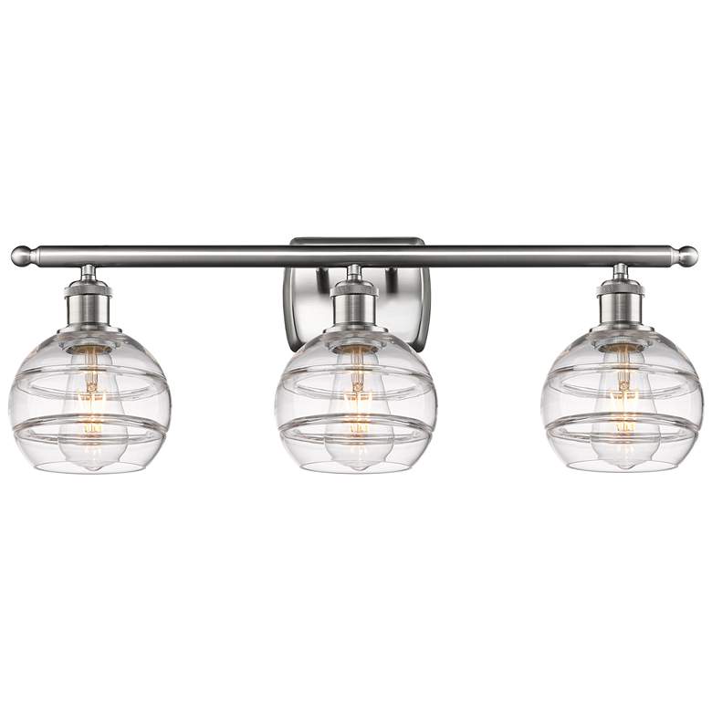 Image 1 Ballston Rochester 26"W 3 Light Satin Nickel Bath Light w/ 6" Cle