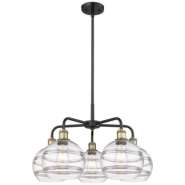 Image 1 Ballston Rochester 26"W 5-Light Black Brass Stem Chandelier w/ Clear S