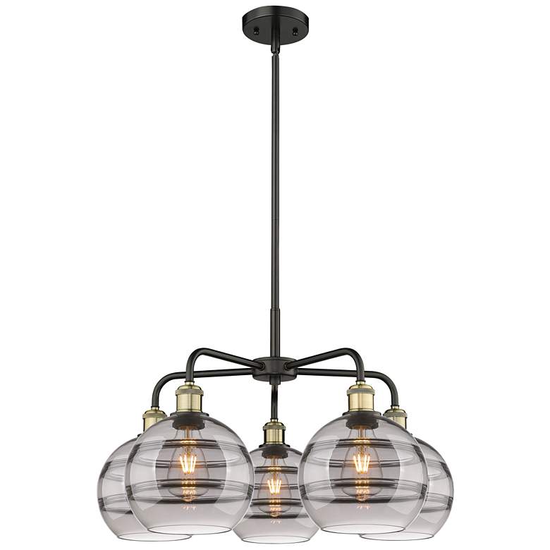 Image 1 Ballston Rochester 26"W 5-Light Black Brass Stem Chandelier w/ Smoke S
