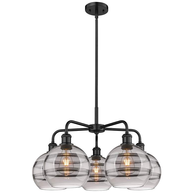 Image 1 Ballston Rochester 26"W 5-Light Black Stem Chandelier w/ Smoke Shade