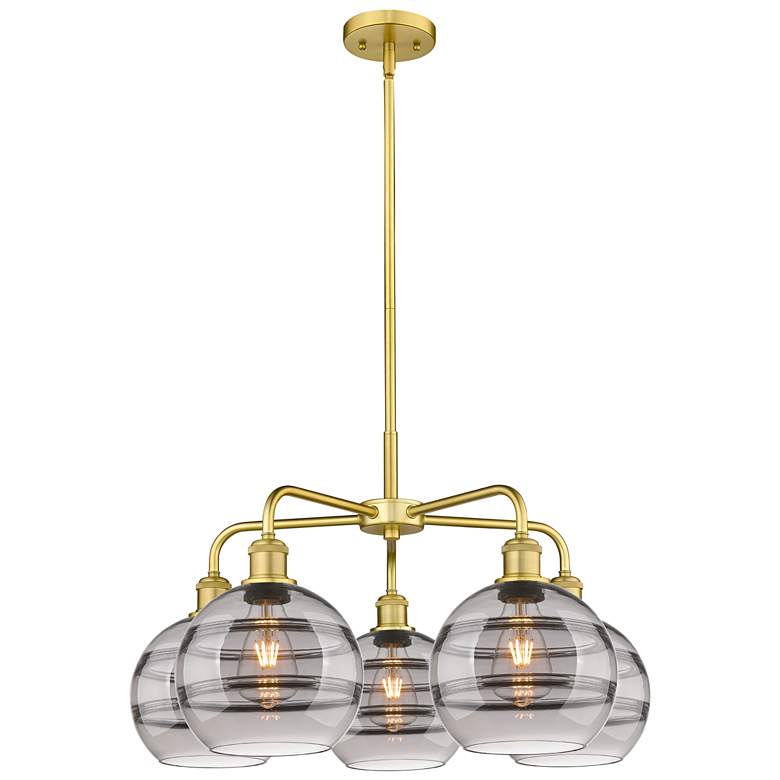 Image 1 Ballston Rochester 26"W 5-Light Gold Stem Chandelier w/ Smoke Shade