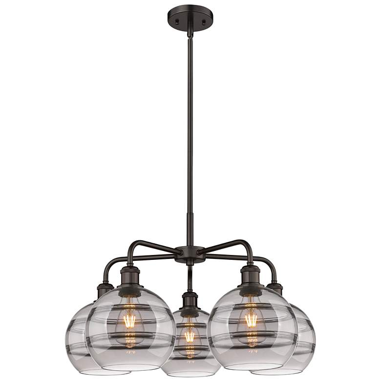 Image 1 Ballston Rochester 26"W 5-Light Oiled Bronze Stem Chandelier w/ Smoke