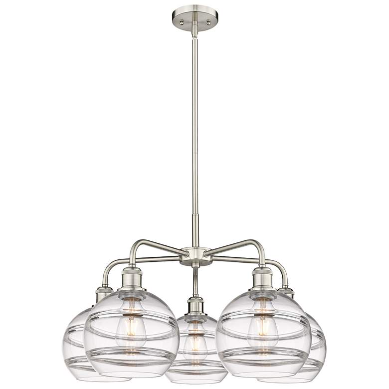 Image 1 Ballston Rochester 26"W 5-Light Satin Nickel Stem Chandelier w/ Clear