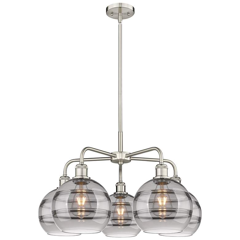 Image 1 Ballston Rochester 26"W 5-Light Satin Nickel Stem Chandelier w/ Smoke