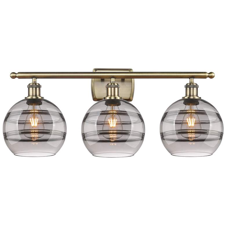 Image 1 Ballston Rochester 28"W 3 Light Antique Brass Bath Light w/ 8" Sm