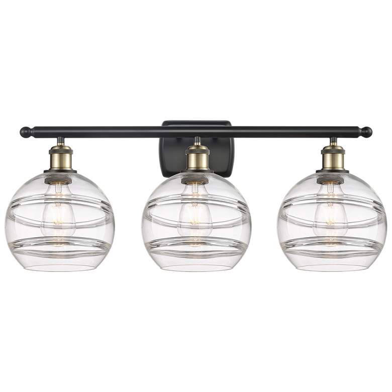 Image 1 Ballston Rochester 28"W 3 Light Black Brass Bath Light w/ 8" Clea