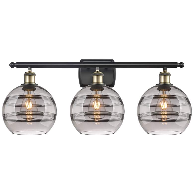 Image 1 Ballston Rochester 28"W 3 Light Black Brass Bath Light w/ 8" Smok