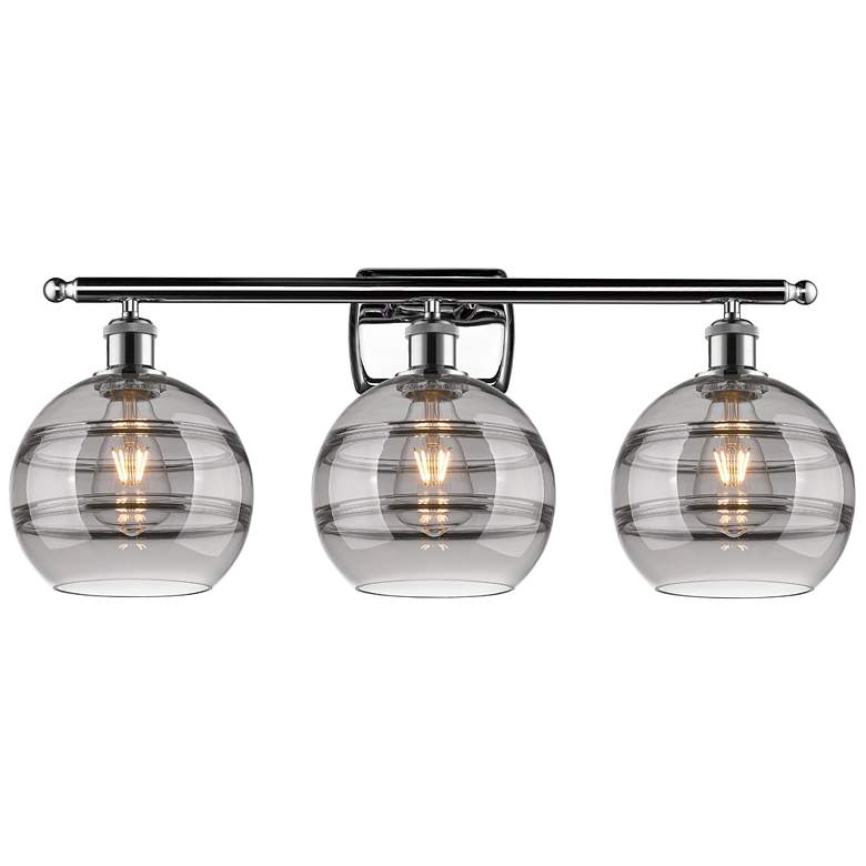 Image 1 Ballston Rochester 28"W 3 Light Chrome Bath Light w/ 8" Light Smo