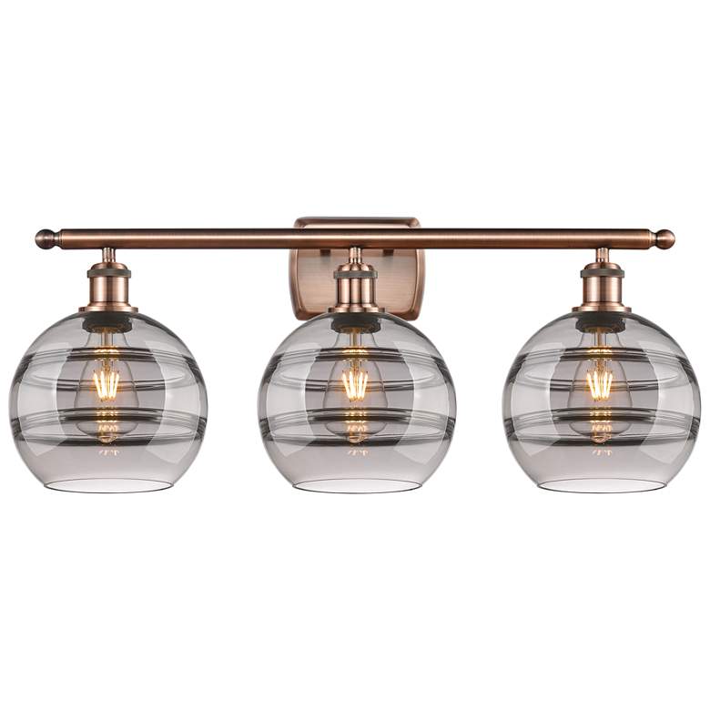 Image 1 Ballston Rochester 28"W 3 Light Copper Bath Light w/ 8" Light Smo