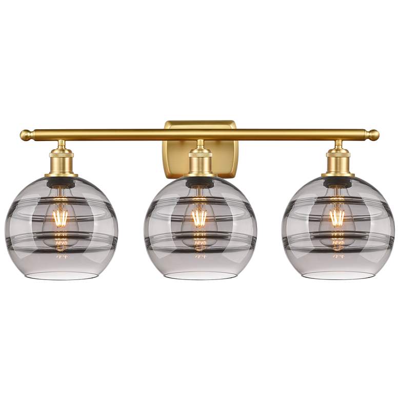 Image 1 Ballston Rochester 28"W 3 Light Gold Bath Light w/ 8" Light Smoke
