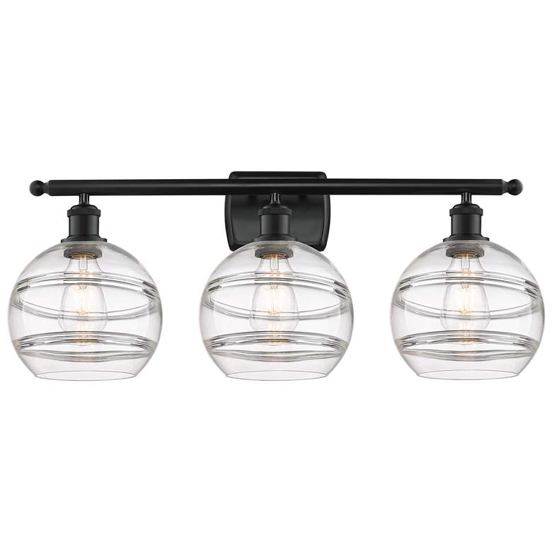 Image 1 Ballston Rochester 28"W 3 Light Matte Black Bath Light w/ 8" Clea
