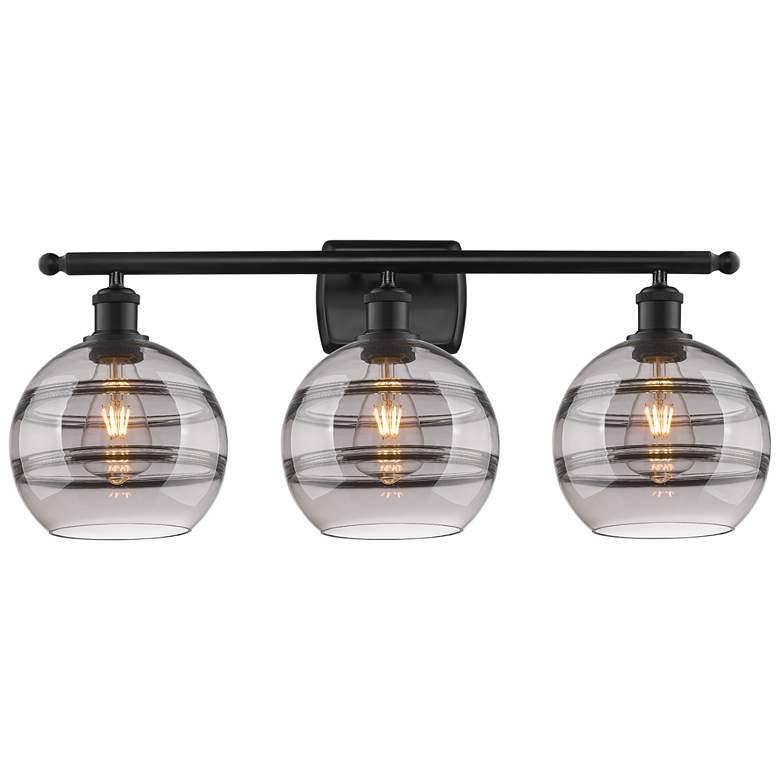 Image 1 Ballston Rochester 28"W 3 Light Matte Black Bath Light w/ 8" Smok