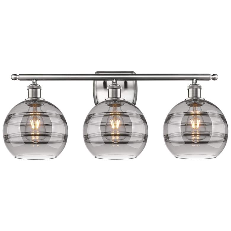 Image 1 Ballston Rochester 28"W 3 Light Satin Nickel Bath Light w/ 8" Smo