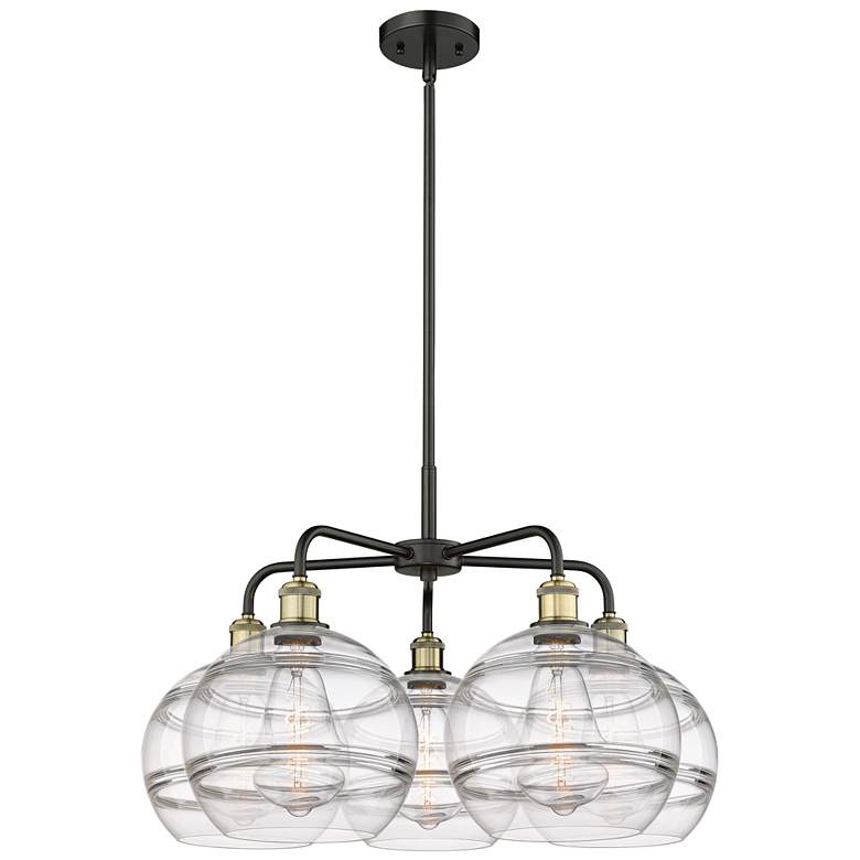 Image 1 Ballston Rochester 28"W 5-Light Black Brass Stem Chandelier w/ Clear S