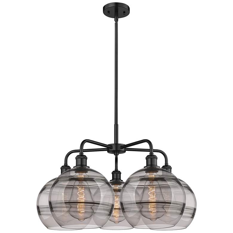 Image 1 Ballston Rochester 28"W 5-Light Black Stem Chandelier w/ Smoke Shade
