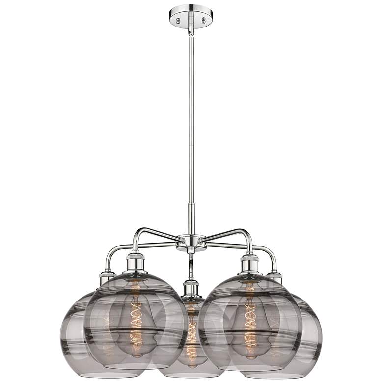 Image 1 Ballston Rochester 28"W 5-Light Chrome Stem Chandelier w/ Smoke Shade