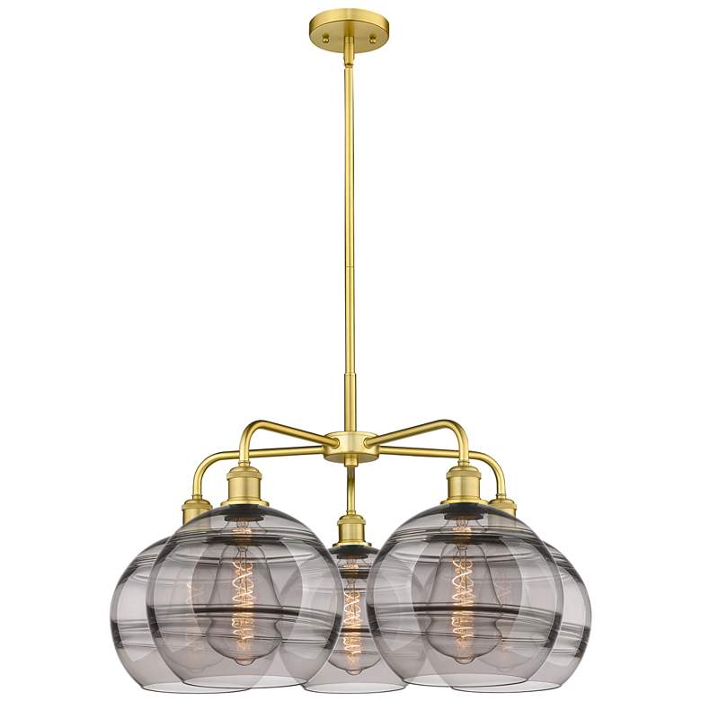 Image 1 Ballston Rochester 28"W 5-Light Gold Stem Chandelier w/ Smoke Shade