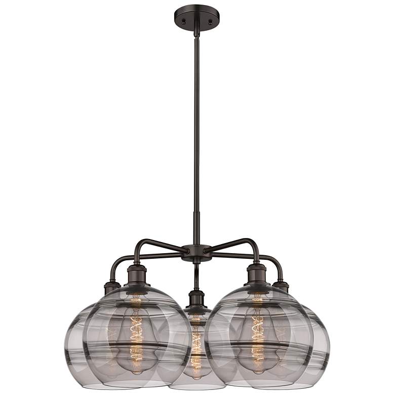 Image 1 Ballston Rochester 28"W 5-Light Oiled Bronze Stem Chandelier w/ Smoke